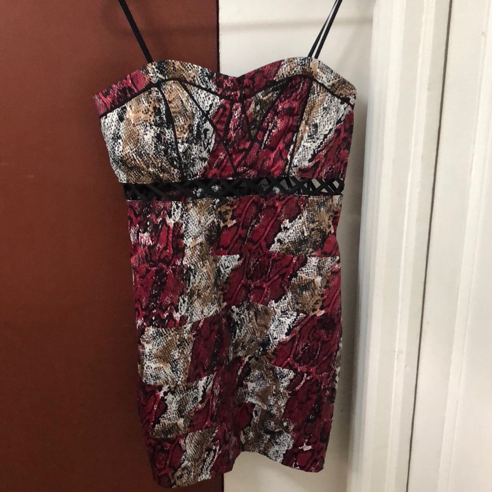 XOXO red/beige snake skin print dress- NEVER WORN